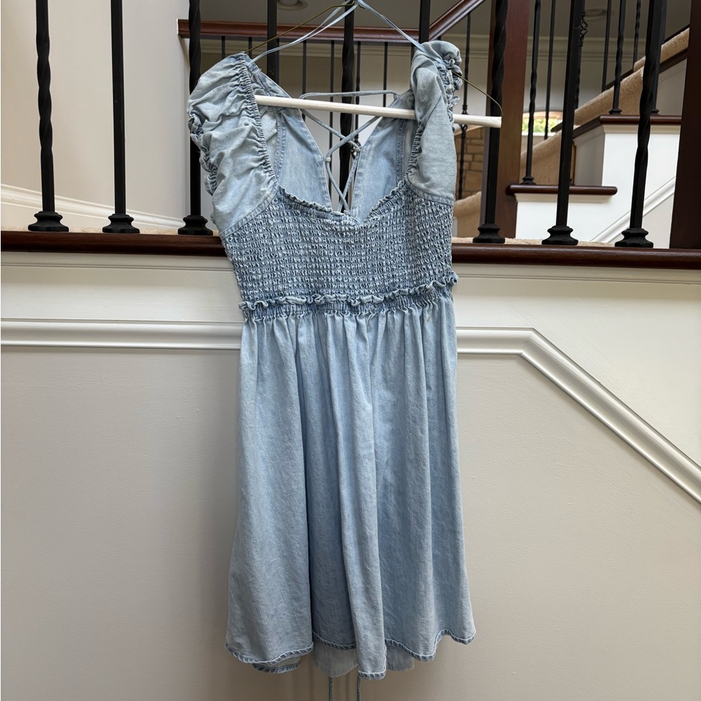 Light Blue Denim Dress with Ruffle Sleeves